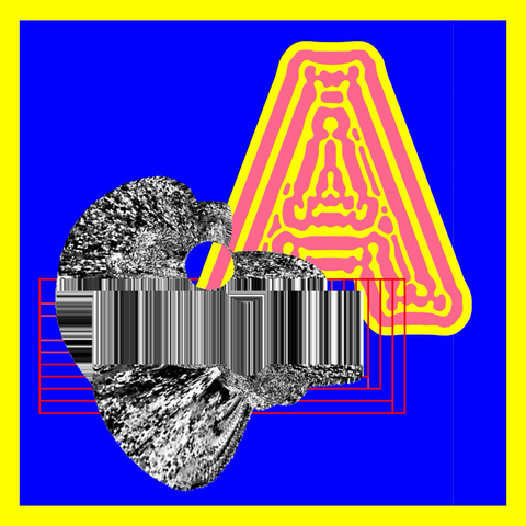 A bold colourful letter A treated with a reaction diffusion simulation