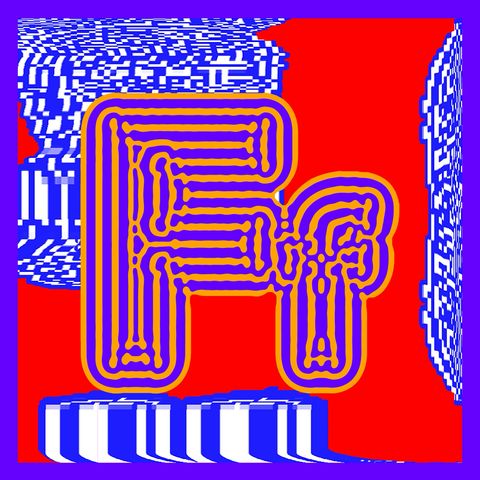 A bold colourful letter F treated with a reaction diffusion simulation