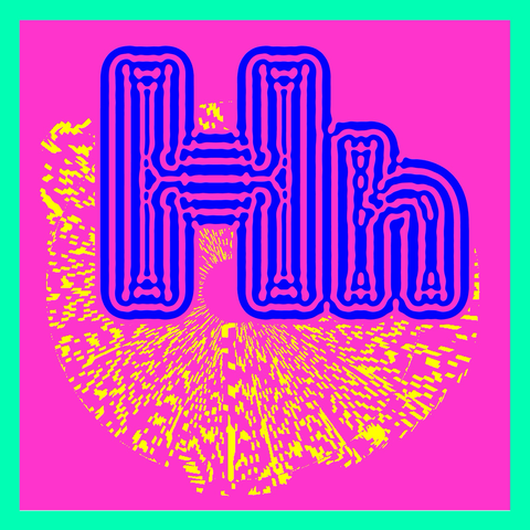 A bold colourful letter H treated with a reaction diffusion simulation