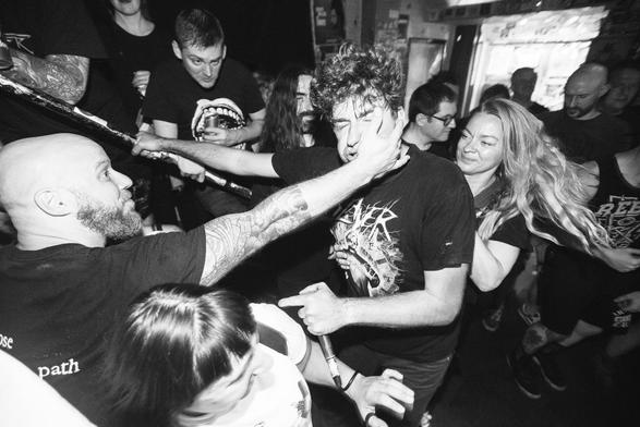 Friendly face rub, when playing Live at Music City - Antwerp