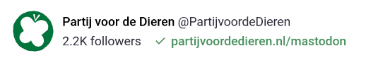 Screenshot van account van #PvdD op Mastodon. 2.2K #followers.