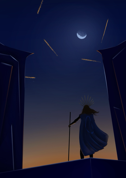 Person who look forward to stranges orange smokes in a blue Sky