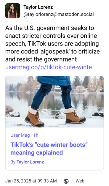 Screenshot of https://mastodon.social/@taylorlorenz/113889721668626950