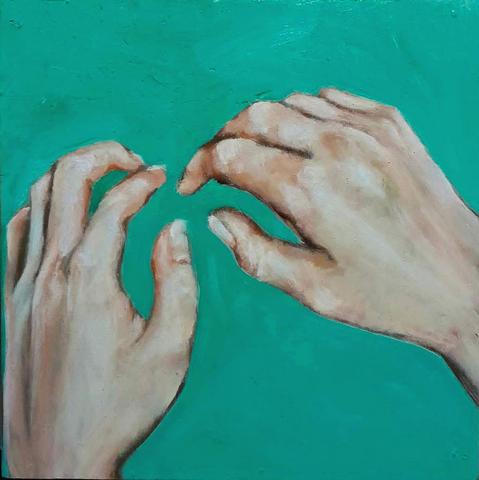 Las manos de Laura. Óleo sobre tabla, 25x25 cm. Por Ruby Sarah
