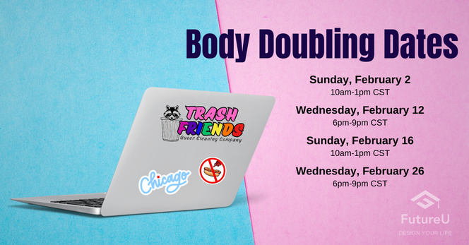 Pink and blue background. A laptop is at the left of frame. Stickers on its lid/top include the Trash Friends logo, a “no ketchup on hot dogs” icon (like a no smoking sign), and the word Chicago in blue script letters. The dot on the i is a red star.

Dates:

Sunday, February 2
10am-1pm CST

Wednesday, February 12
6pm-9pm CST

Sunday, February 16
10am-1pm CST
 
Wednesday, February 26
6pm-9pm CST