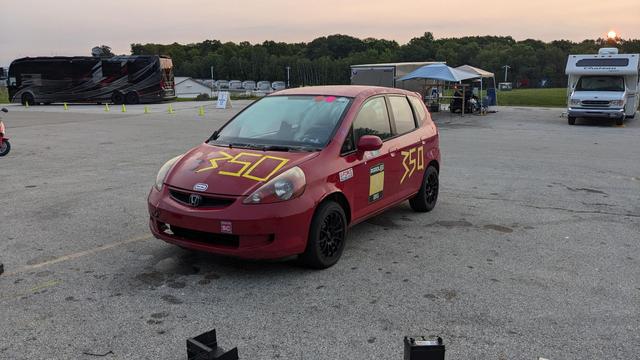 the Lemons Honda Fit fully assembled ready to start the Sunday race
