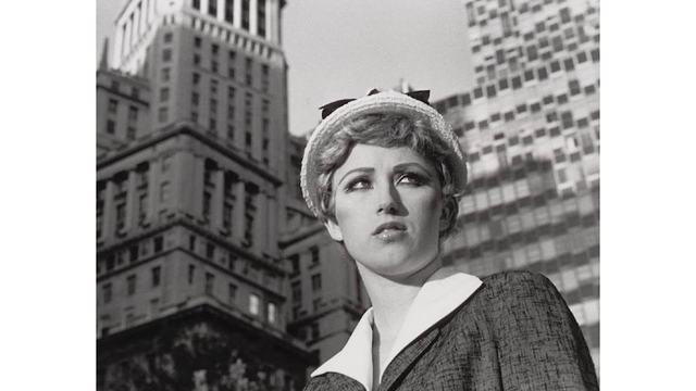 Une photographie de Cindy Sherman en femme vaguement inquiète, vaguement irritée et impatiente, derrière elle de grands immeubles américains, sans doute New York, mais cela pourrait très bien être le nord de Downtown de Chicago, le Wrigley building notamment. Évidemment tout ceci était archétypal en diable, cela résiste pas mal à la description.  