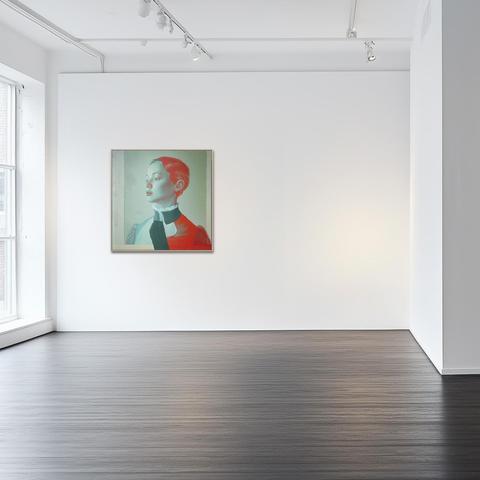 The interplay of petrol blue and red-orange transforms the space—where art meets life.