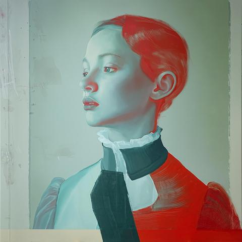 Dive into bold contrasts—my newest portrait in its entirety. The shadows are red-orange and the portrait is in petrol blue tones.