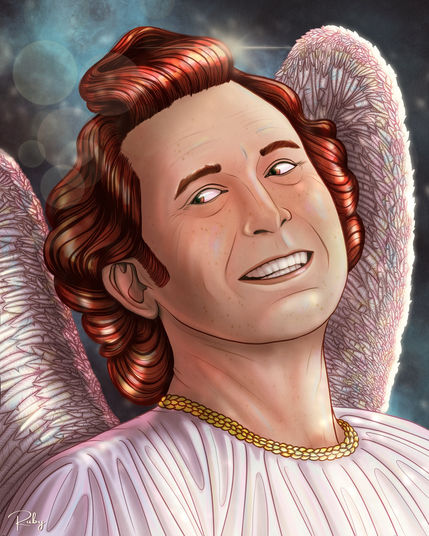 Digital portrait drawing of Angel!Crowley from Good Omens 2 "Before the beginning" 