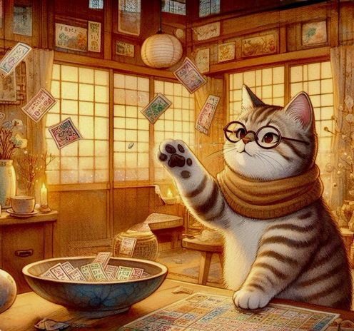 年始の夢を追いかけた子猫。全てのくじが外れても、希望は捨てません。