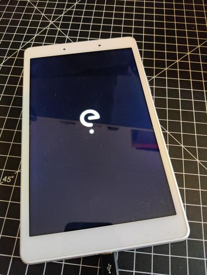 Logo de /e/OS au démarrage la tablette