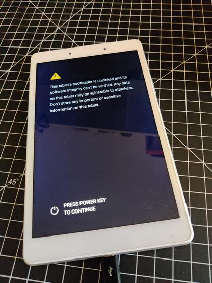 Message d'avertissement de bootloader déverrouillé au démarrage de la tablette
