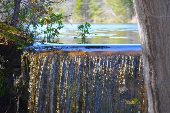 Spillway

Gentle water cascades over this small spillway from a little pond in Kennebunk, Maine. Sunlight glistens on the flowing water, highlighting the tranquil and serene ambiance of the natural setting.