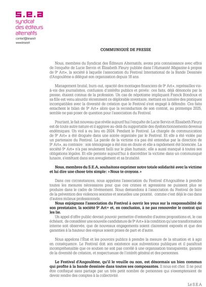 communiqué de presser du syndicat des éditeurs alternatifs