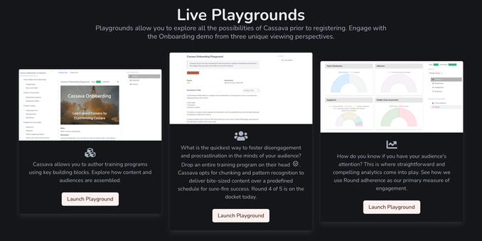 Live playgrounds in Cassava