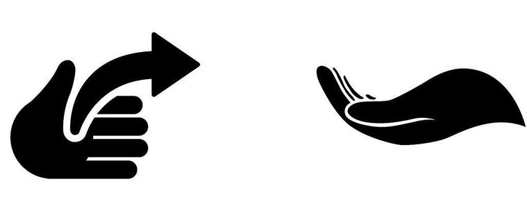 give and get: an illustration of two hands, one giving, the other receiving