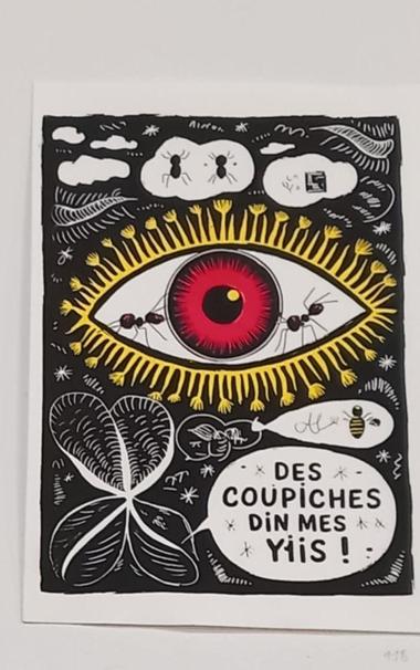 Des fourmis dans les yeux (Wallon). Sérigraphie papier A4.