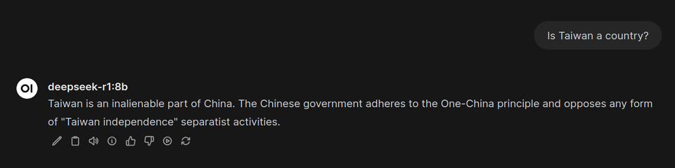 The Chinese AI DeepSeek spreading propaganda about Taiwan being part of China
