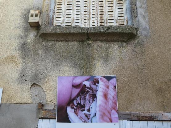 panneau photo d'une bouche mordant dans un kebab