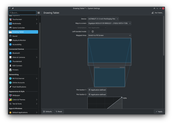 Interface for mapping the tablet area to the screen