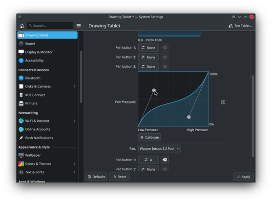 Interface to configure the pressure of the stylus