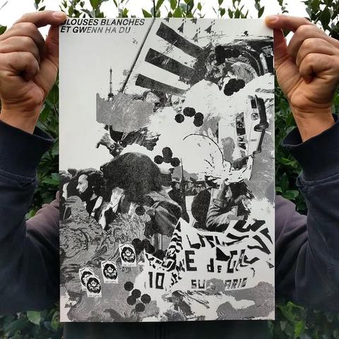 Affiche réalisée pour le lancement du livre «Blouses blanches et Gwenn ha du»