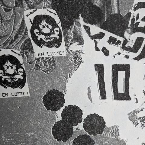 Détails de l'affiche réalisée pour le lancement du livre «Blouses blanches et Gwenn ha du»