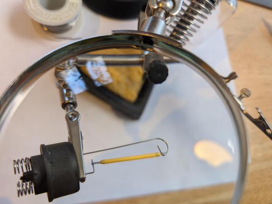 LED light element clamped in "third hand" soldering holder.