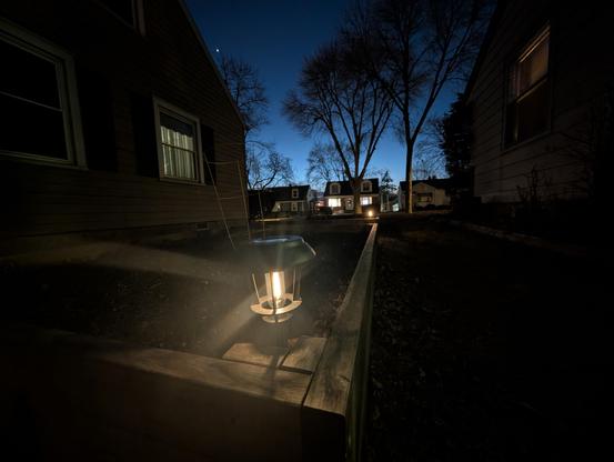 Working solar LED light at dusk.