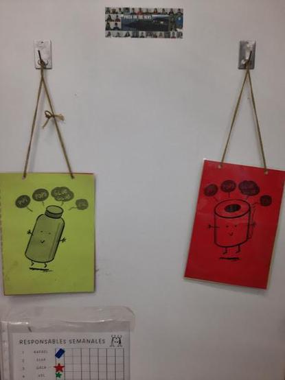 Tarjetas de color verde y rojo para gestionar ir al baño. Situadas en la puerta de clase.