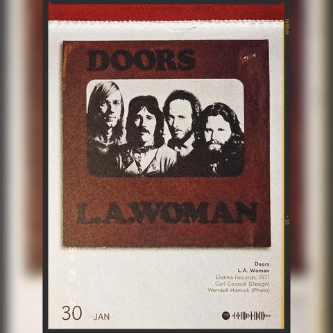 Abreißtageskalender mit dem Kalenderblatt des Vinyl-Covers der LP "L.A. Woman" (1971) von The Doors