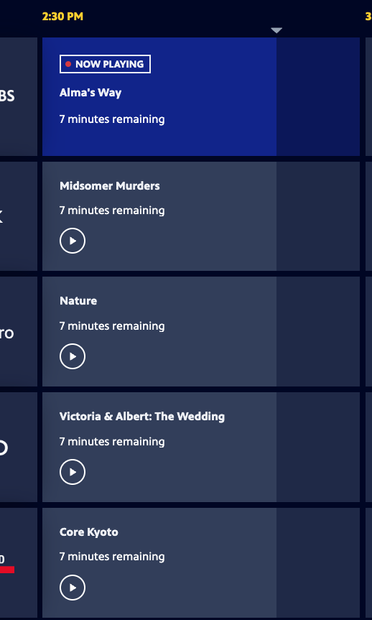 A schedule block from the PBS livestream