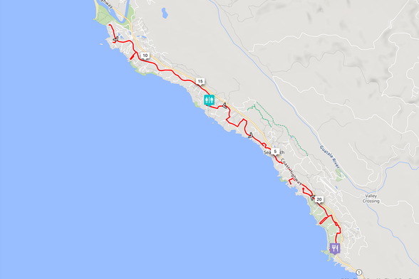 Cycling route map along the northern California coast.