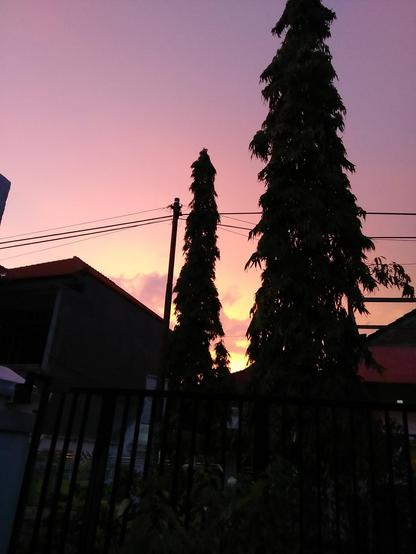 Dusk time when sky turns purple and pink