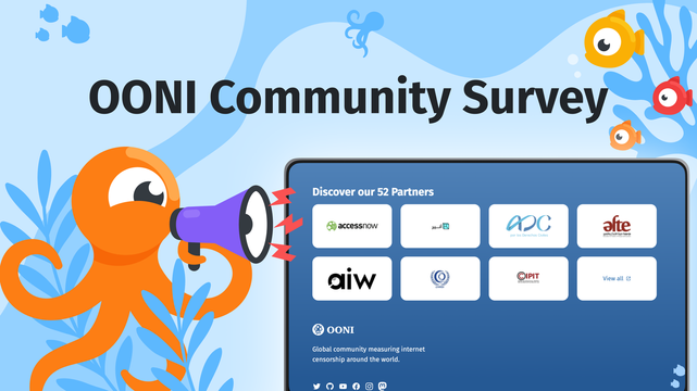 Illustration encouraging subscribers to complete OONI Community Survey