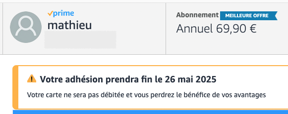 Cancellation of Amazon Prime confirmation