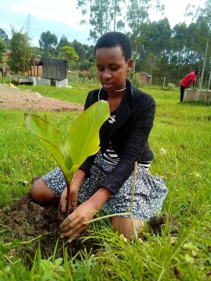 A student planting a flower 🌼 🌸 