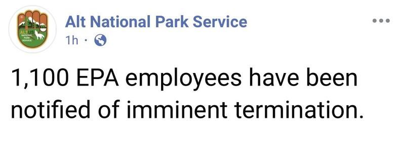 Alt National Park Service ALTUS 1h • 1,100 EPA employees have been notified of imminent termination.