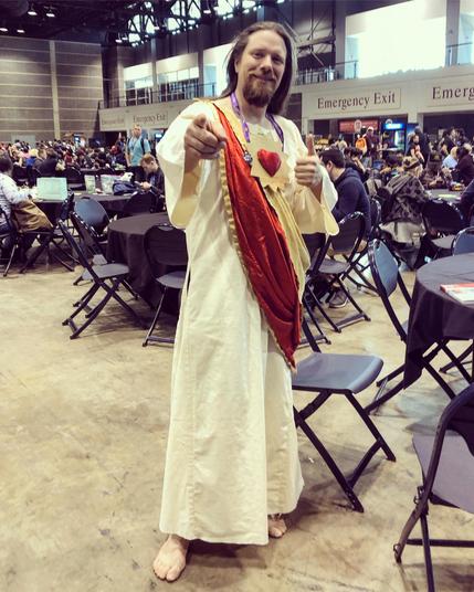 Cosplayer At C2E2, dressed as Buddy Christ from the Kevin Smith film Dogma. He is actually barefoot! I can’t imagine what kind of stuff is on the concrete floor of the McCormick Convention Center. 