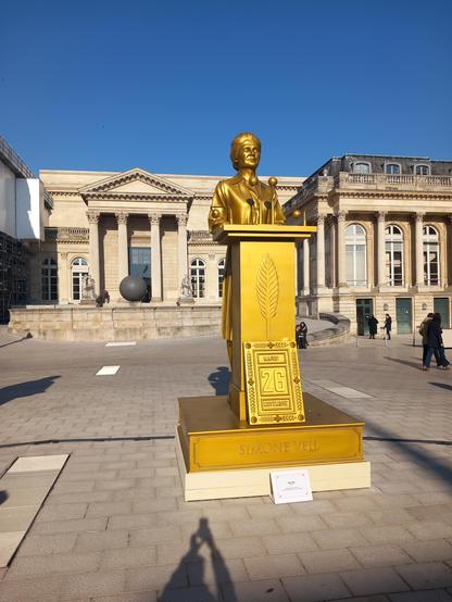 Une statue de Simone Veil devant le Palais Bourbon. Cette série des "10 femmes en or" avait été présentée au moment de la cérémonie d'ouverture des Jeux olympiques de Paris 2024.