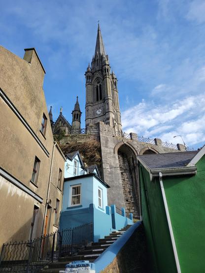 View of St. Coleman's Cathedral from street below 