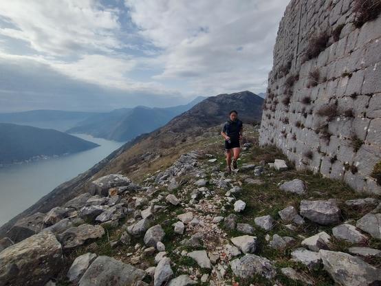 Exploring trails above Perast overlooking Kotor bay in Montenegro, the most southerly fjord in the Northern hemisphere