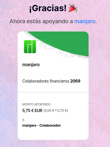 Justificante de la donación a Manjaro Linux