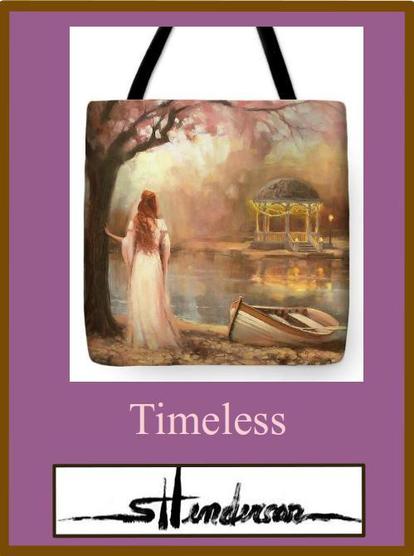 Tote bag of an original oil painting depicting a woman standing by a rowboat looking over the lake.