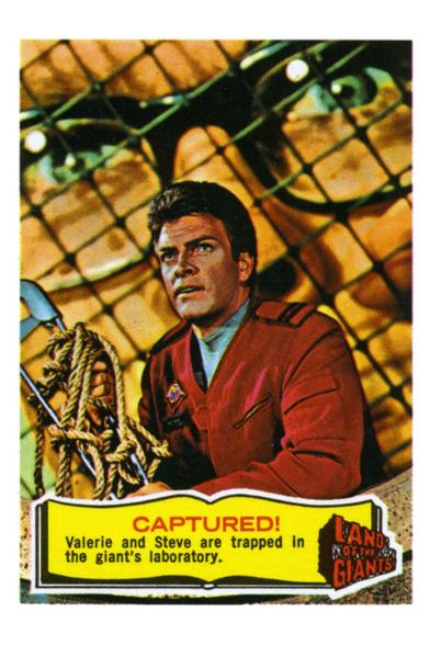 Land of the Giants bubblegum card featuring Gary Conway as Captain Steve Burton, one of the diminutive Earth people marooned on a planet of giants.