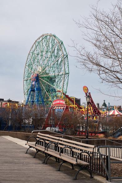 The Wonder Wheel in the offseason  at Coney Island, looking north. 