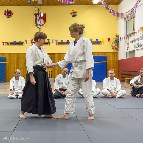 Aikido teacher showing the entry of a basic turning movement