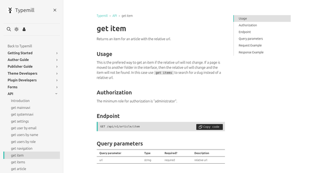 Screenshot of the new documentation for Typemill created with the Guide theme