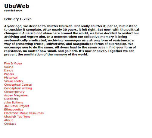 A screenshot from Ubuweb.com, a platform for transgressive arts of the XXth century